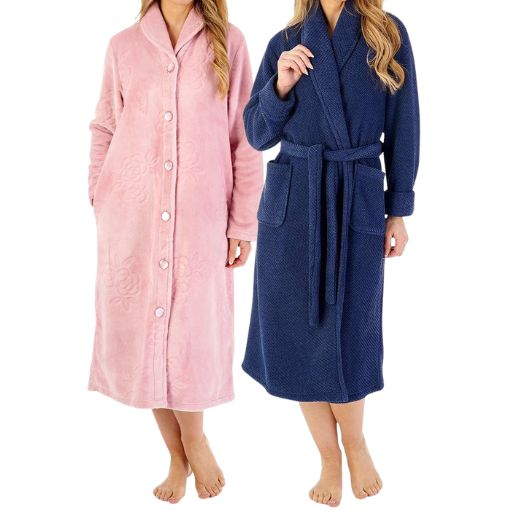 Slenderella Winter Rose Buttoned Front 46 inch Housecoat HC08316 and soft waffle wrap HC08333