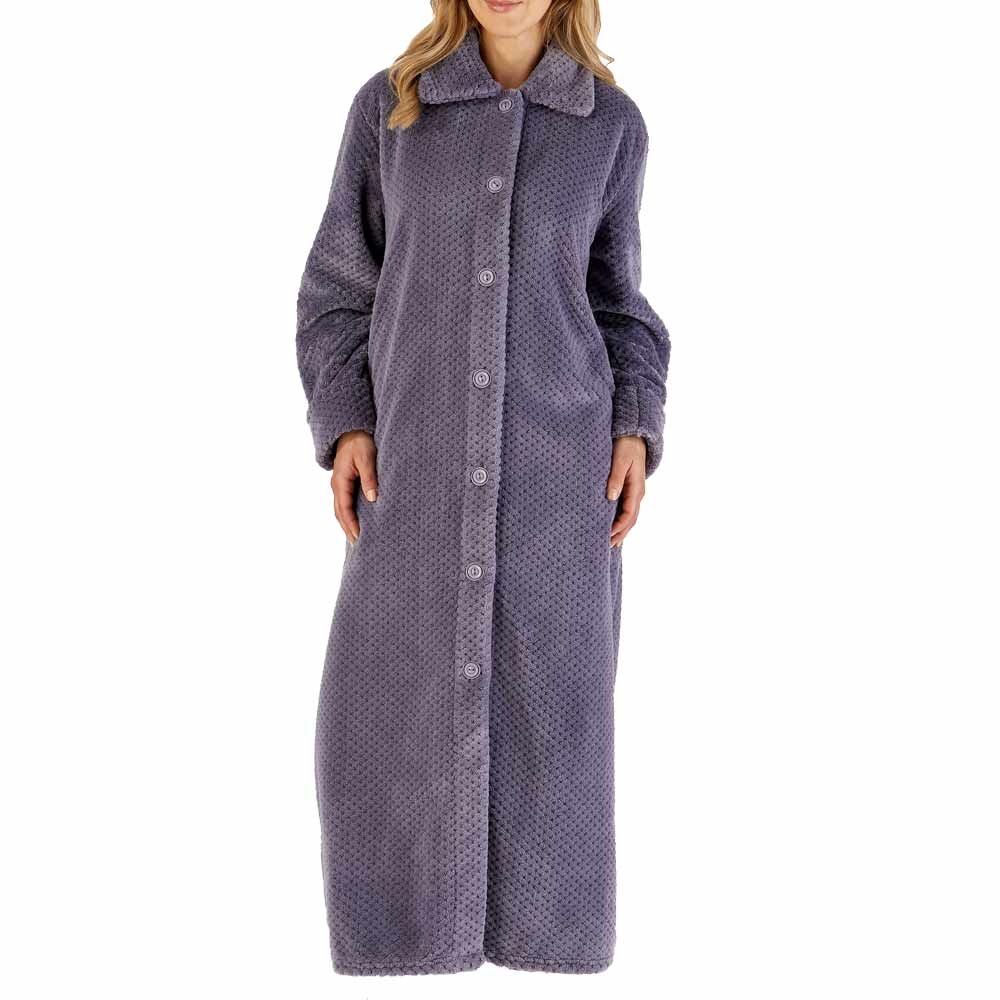 Slenderella Ladies 52/132cm Long 300GSM Soft Thick Waffle Fleece Collared Button Up Bath Robe Dressing Gown House Coat