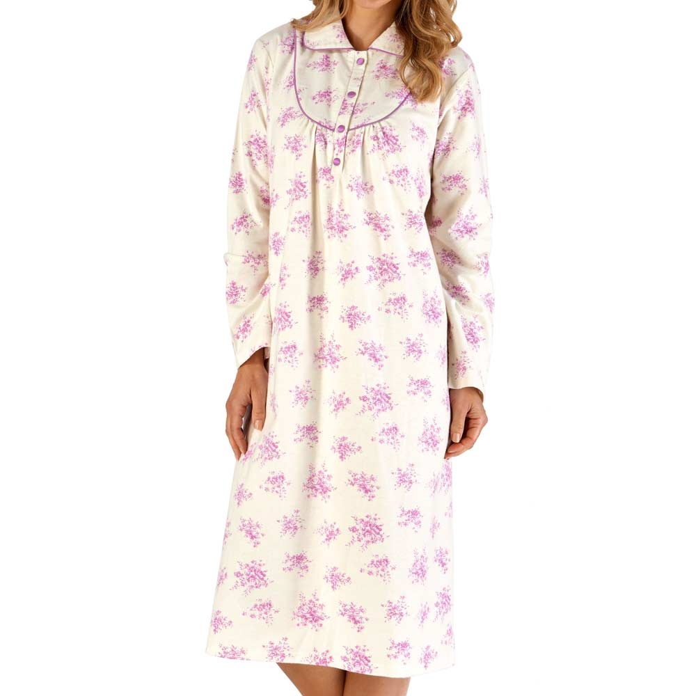 Nightdress Womens Long Sleeve Floral Brushed Cotton Flannel Nighty Slenderella