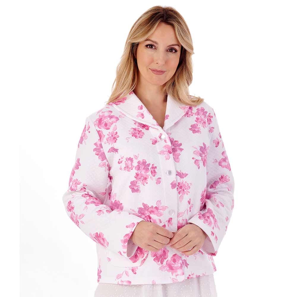 Bed Jacket Slenderella Womens Floral Mock Quilt Shawl Collar Button Up Housecoat 