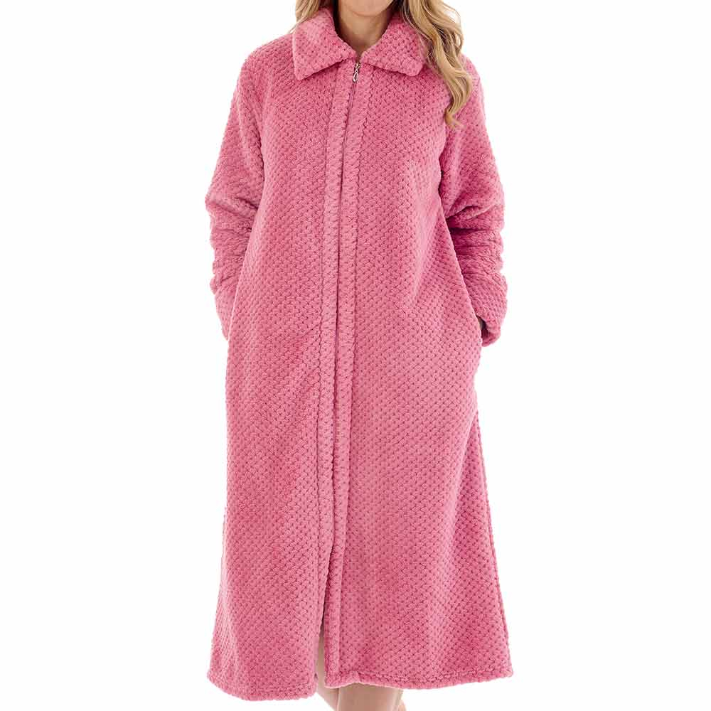 Womens Classic Full Length Zip Through Housecoat With Inseam Pockets