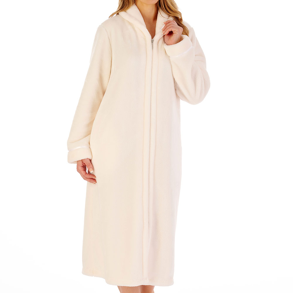 Solid-coloured zip-up knee-length dressing gown - Ethel