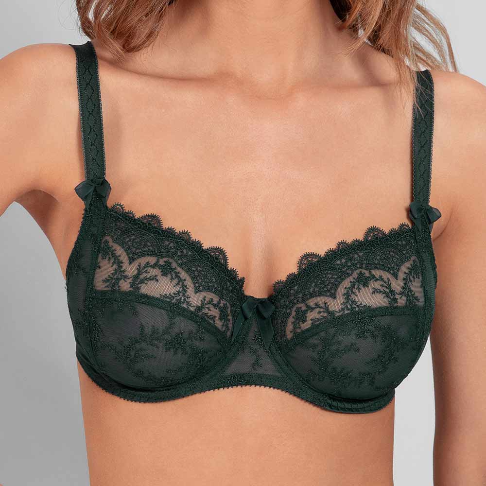 Black supportive embroidered plunging tulle underwire full cup bra, LOUISE