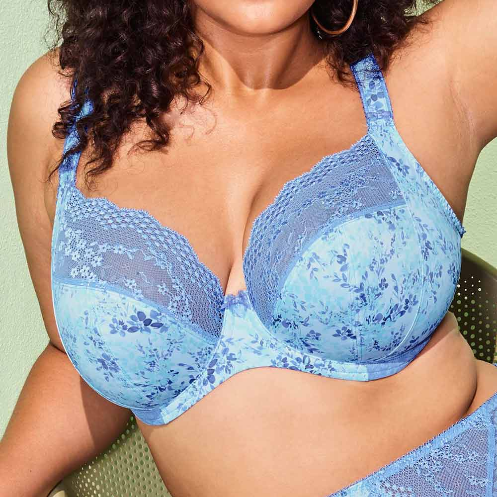 Elomi Lucie Banded Stretch Lace Plunge Underwire Bra (4490),32HH,Aleutian