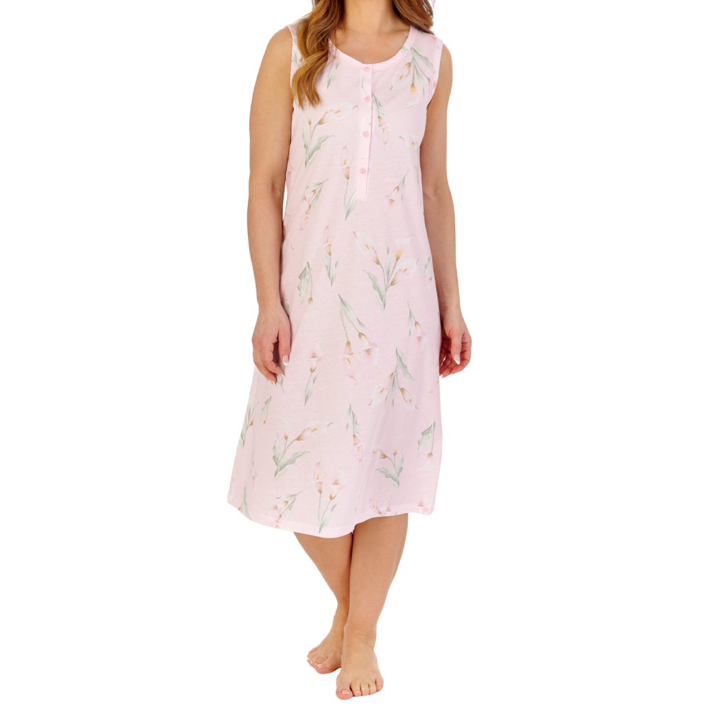 Slenderella Calla Lily Sleeveless Cotton 42 Inch Nightdress ND1115 pink