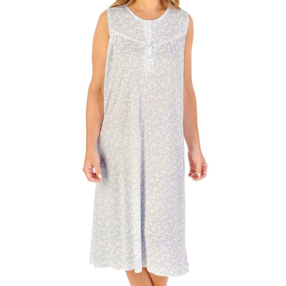 Slenderella Bamboo Butterfly Build Up Shoulder 42 Inch Nightdress ND1120 BLUE