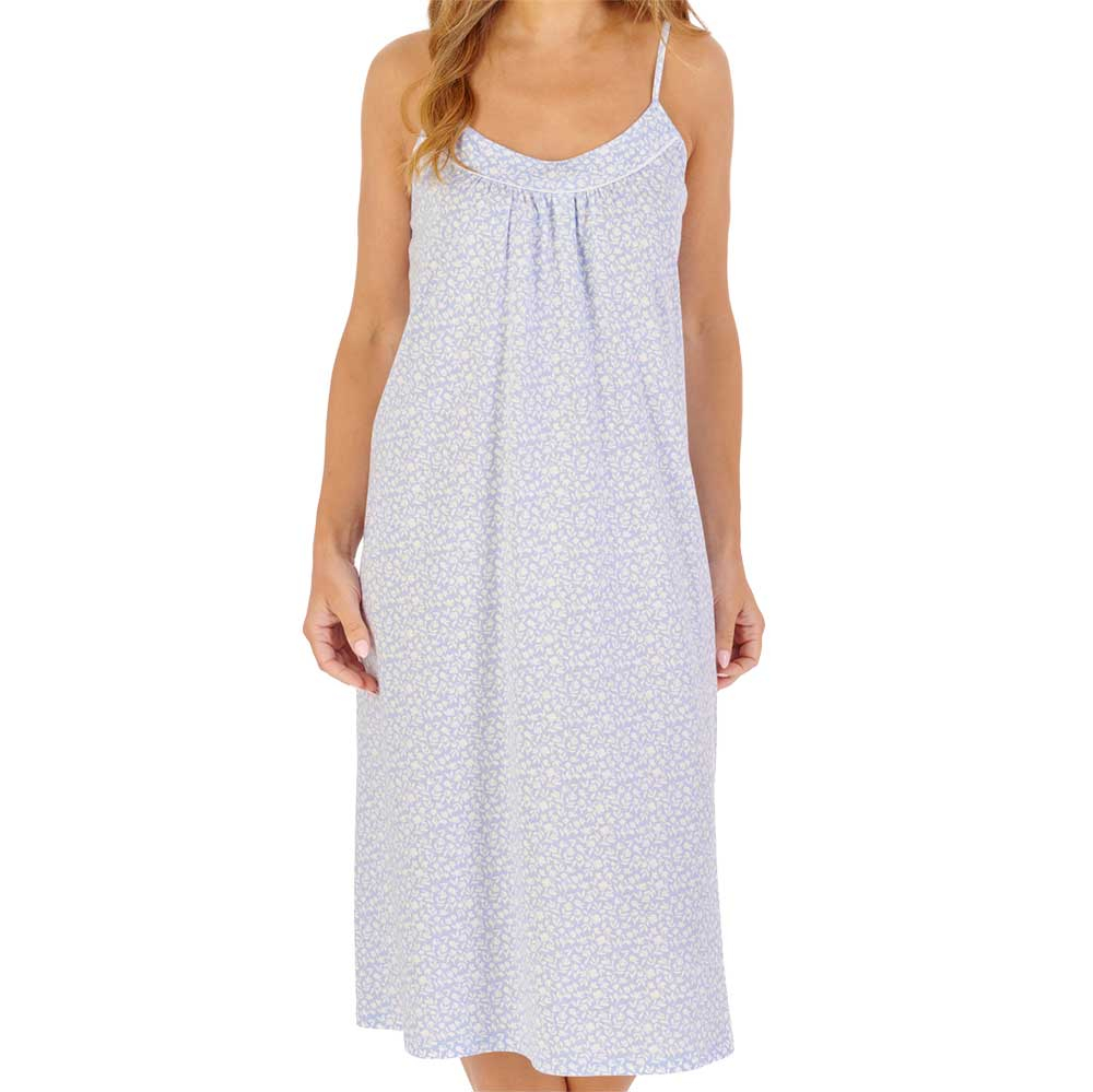 Slenderella Spring Petal Spaghetti Strap 44 Inch Cotton Nightdress Blue ND1100