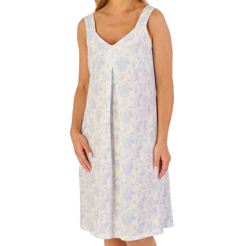 Slenderella English Rose Broad Strap 42 Inch Cotton Nightdress in Blue ND1105
