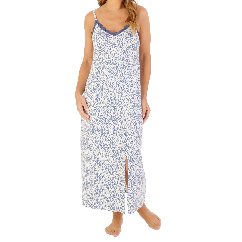 Slenderella Supersoft Leopard Print Spaghetti Strap 47 Inch Nightdress in navy GL1701