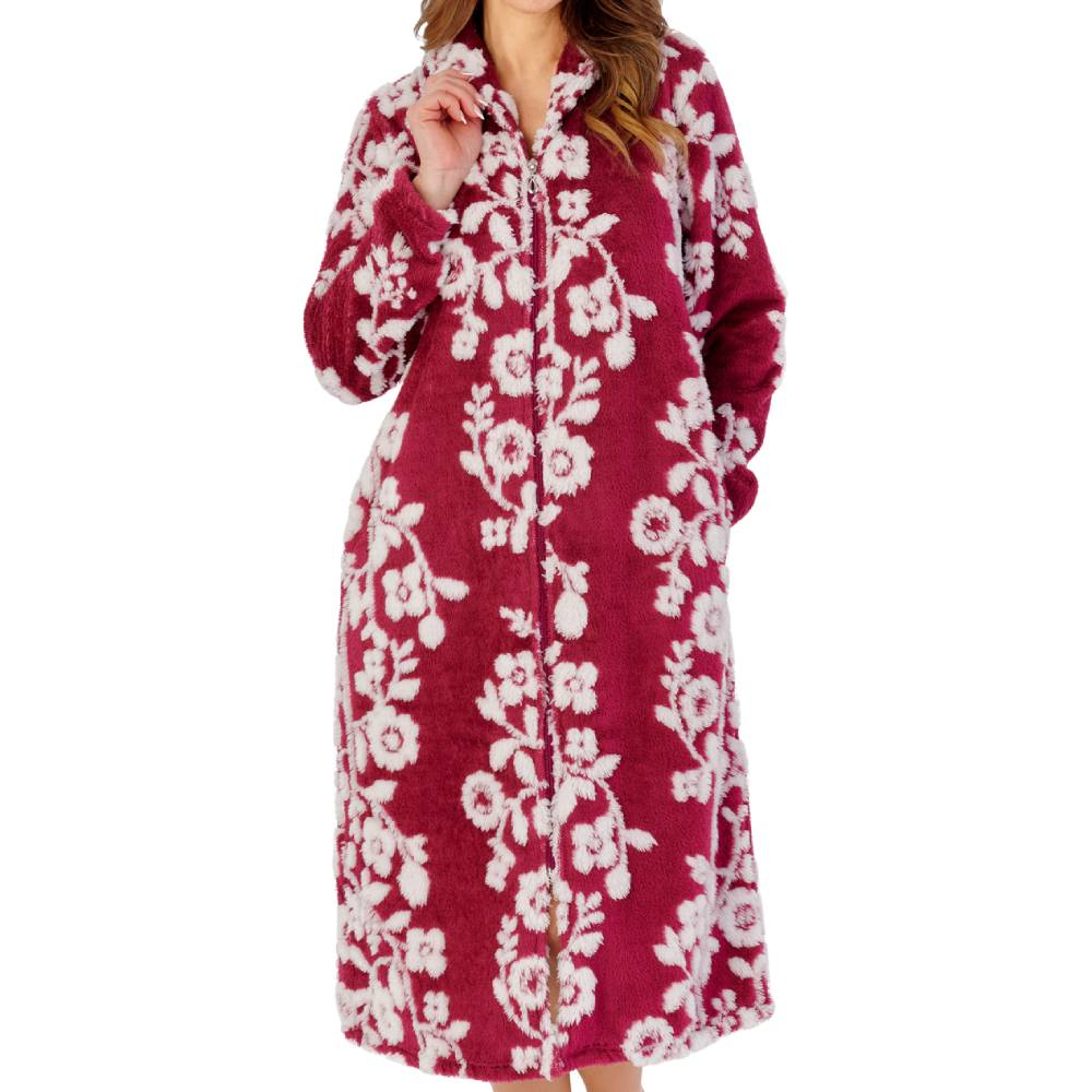Slenderella Housecoat product in raspberry HCW2321- front view image