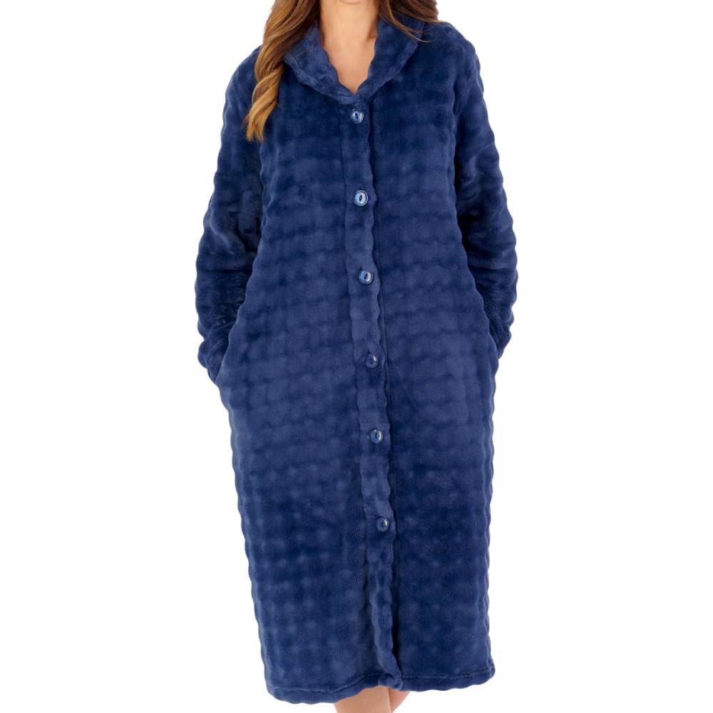 Slenderella Housecoat product in navy HCW2301- front view image