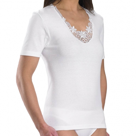 Embroidered Motif Short Sleeve Cotton Vest