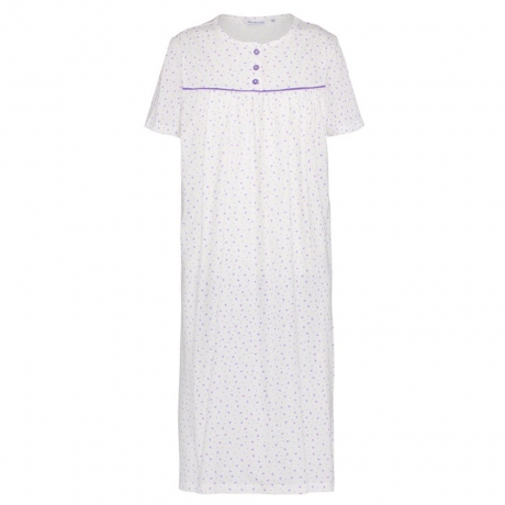 Buttoned Yoke Short Sleeve Cotton Nightdress