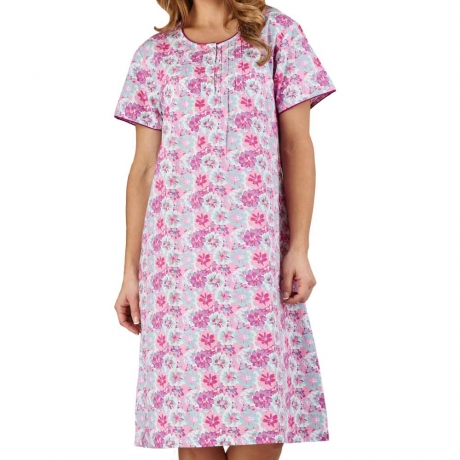 Flower Print Cotton Short Sleeve Nightdress