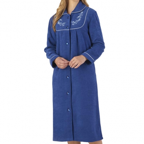 Elegant Button Up Front Fleece Housecoat Nightwear