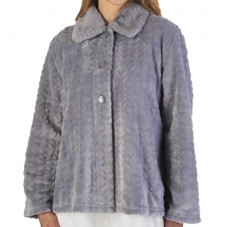 Plush Collar Button Opening Cosy Polar Bedjacket