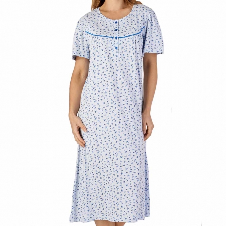 Buttoned Top Short Sleeve Cotton Nightdress