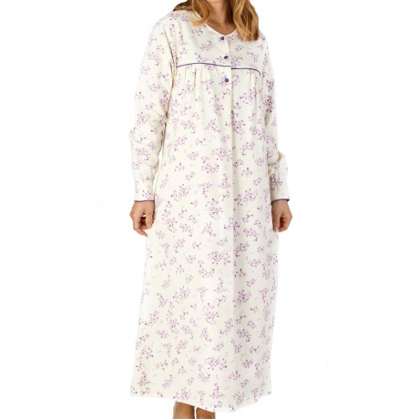 Floral Print Round Neck Longer Length Flannel Nightdress