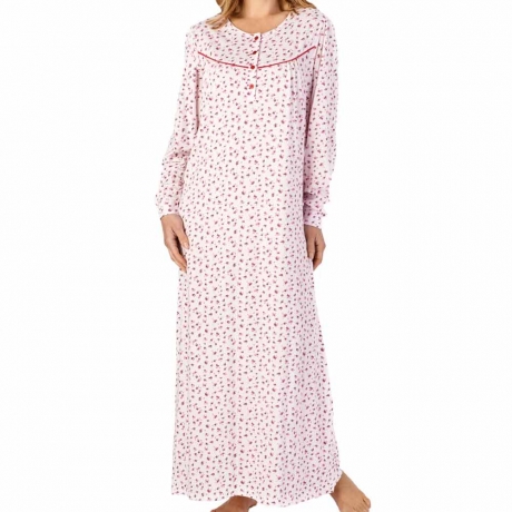 Buttoned Top Longer Length Long Sleeve Cotton Nightdress
