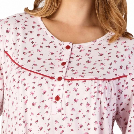Buttoned Top Long Sleeve 43 inch Jersey Cotton Nightdress