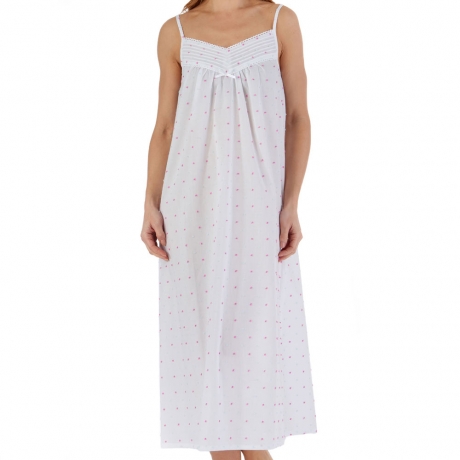 Dobby Dot Adjustable Strap Cotton Longer Length Nightdress