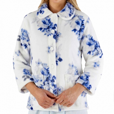 Floral Print 3/4 Sleeve Button Opening Bedjacket