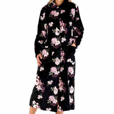 Floral Print Classic Fleece Buttoned Housecoat