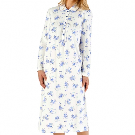 Elegant Long Sleeve Cotton Nightdress With Collar