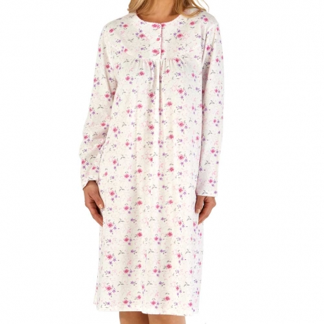 Classic Floral Long Sleeve Buttoned Top Cotton Nightdress