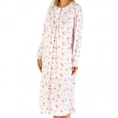 Classic Floral Long Sleeve Button Front Cotton Nightdress