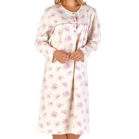 Modern Floral Round Neck Long Sleeve Flannel Nightdress
