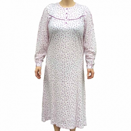Buttoned Top Longer Length 50 inch Long Sleeve Cotton Nightdress