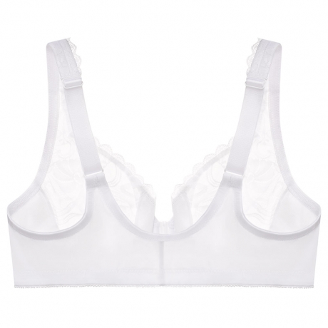 Backview of the Glamorise Wonderwire Lace Front Close Bra in white 9245