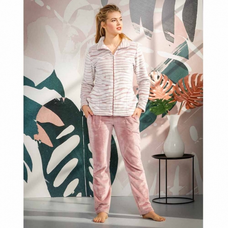 Pastunette Tiger Stripes Zip Opening Pyjama Loungewear Set in snow 80212-107-8