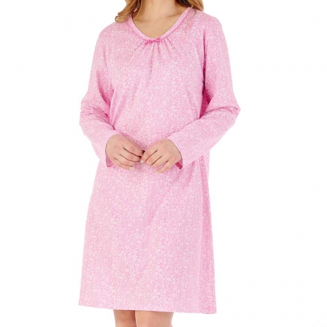Floral Print Long Sleeve 38 Inch Cotton Nightdress