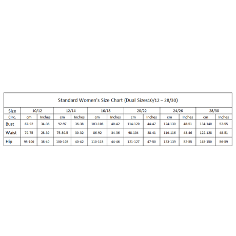 Gaspe Nightwear Size Chart