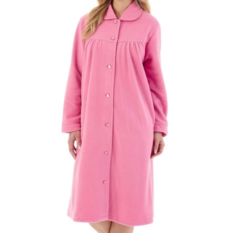 Raspberry Button Up Fleece Dressing Gown |Womens winter dressing gowns –  Magnolia Lounge