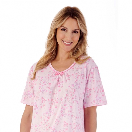 Close up of Slenderella Pansy Nightdress in pink ND01100