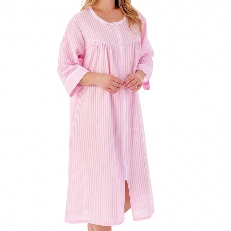 Slenderella Seersucker Housecoat in pink HC01229