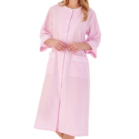 Slenderella Seersucker Housecoat in pink HC01226