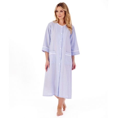 Slenderella Seersucker Housecoat in blue HC01226