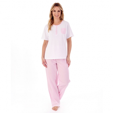 Slenderella Seersucker Pyjamas in pink PJ01224