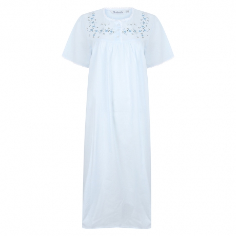 Classic Embroidered Yoke Short Sleeve 45 inch Cotton Nightdress