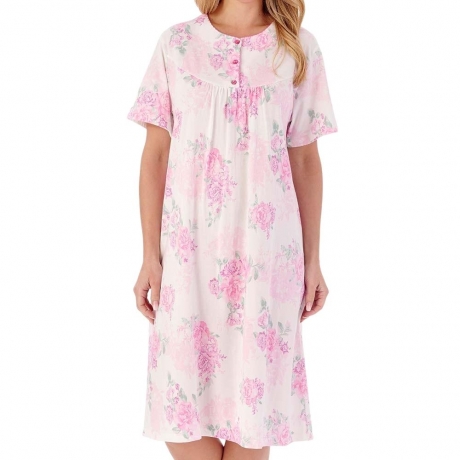 Large Floral Short Sleeve 42 Inch Cotton Nightdress