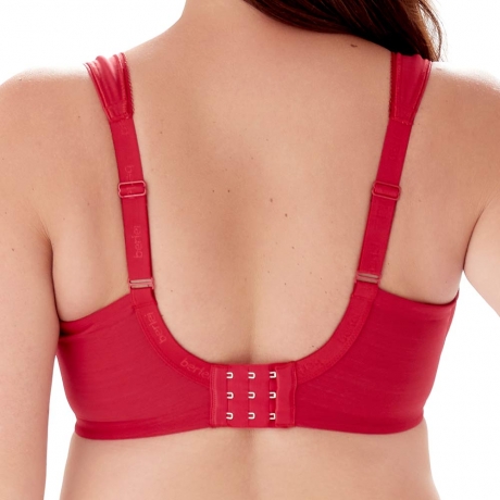 Backview of Berlei Beauty Stripe Underwired Minimiser Bra in passion red B541