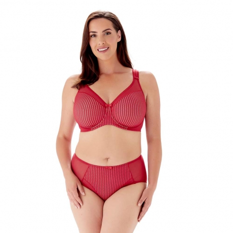 Berlei Beauty Stripe Underwired Minimiser Bra and Briefs in passion red B541 and B543
