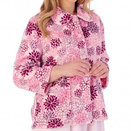 Bold Floral Flannel Fleece 3/4 Sleeve Bed Jacket