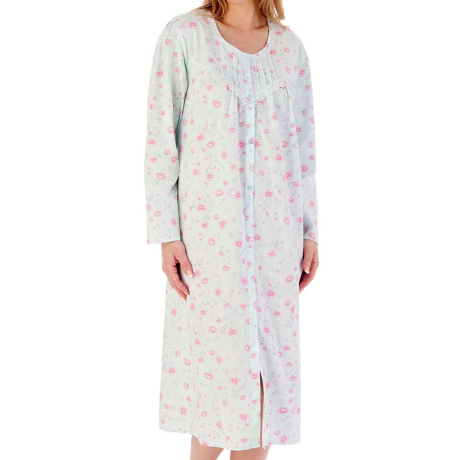 Spring Flowers Long Sleeve Button Through Cotton 45 inch Nightdress