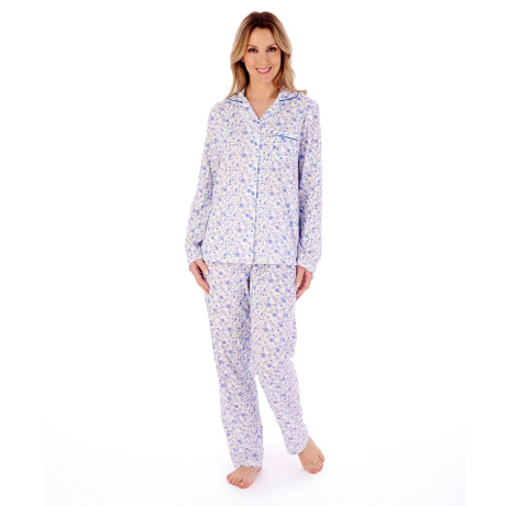 Slenderella Sketch Floral Long Sleeve Tailored Cotton Pyjamas