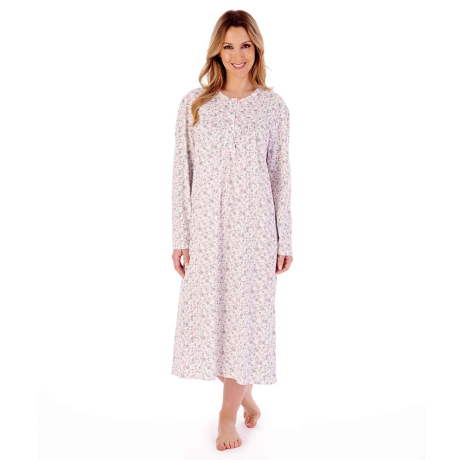 Slenderella Long Sleeve Buttoned Top Cotton 45 inch Nightdress